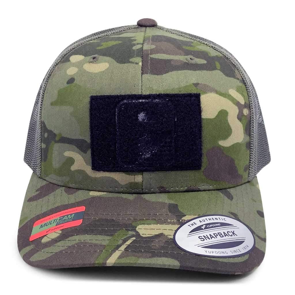 Pull Patch Multicam Camo Curved Bill Snapback Trucker Hat | Tropical Green & Green | 2x3 in Loop Surface for Patches