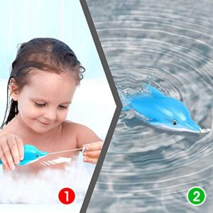 ArtCreativity Pullback String Dolphin Bath Tub Toys for Kids, Set of 4, Swimming Dolphin Water Toys for Bathtub, Pool, and Lake Fun, Adorable Aquarium Birthday Party Favors for Boys and Girls