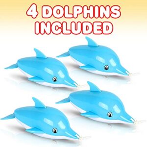 ArtCreativity Pullback String Dolphin Bath Tub Toys for Kids, Set of 4, Swimming Dolphin Water Toys for Bathtub, Pool, and Lake Fun, Adorable Aquarium Birthday Party Favors for Boys and Girls