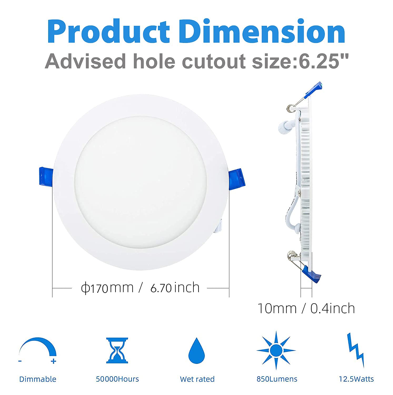 6 Pack 6 Inch 5CCT Ultra-Thin LED Recessed Lighting with Junction Box,2700K/3000k/3500K/4000K/5000K 5 Color Temperatures Selectable,12 W Canless Dimmable Slim Downlight