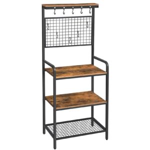 BEEWOOT Bakers Rack, Coffee Bar, Microwave Oven Stand with Shelf, Utility Storage Shelf for Spices, Pots, and Pans, Workstation with 11 Hooks, Stable Metal Frame, Rustic Brown BR01BB007