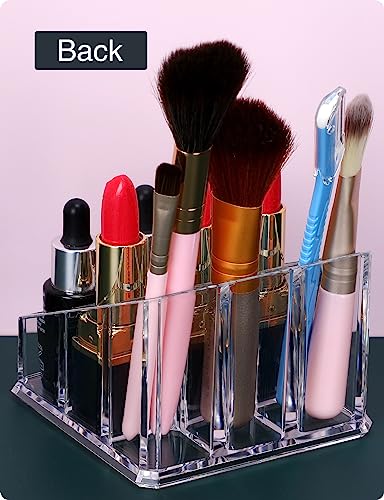 MOSIKER Lipstick Lip Gloss Organizer,Small Clear Acrylic Compact Essential Oil Rollerball Perfume Holder with 9 Slots