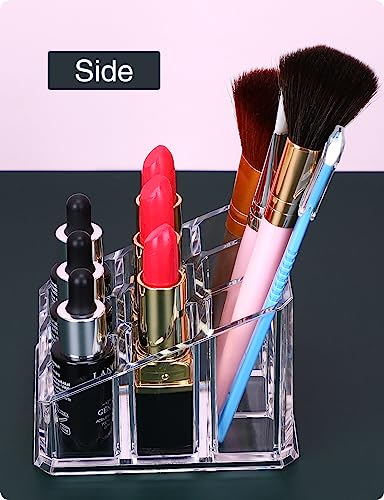 MOSIKER Lipstick Lip Gloss Organizer,Small Clear Acrylic Compact Essential Oil Rollerball Perfume Holder with 9 Slots