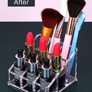 MOSIKER Lipstick Lip Gloss Organizer,Small Clear Acrylic Compact Essential Oil Rollerball Perfume Holder with 9 Slots