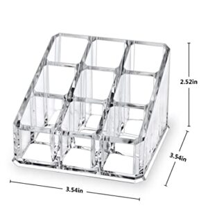 MOSIKER Lipstick Lip Gloss Organizer,Small Clear Acrylic Compact Essential Oil Rollerball Perfume Holder with 9 Slots