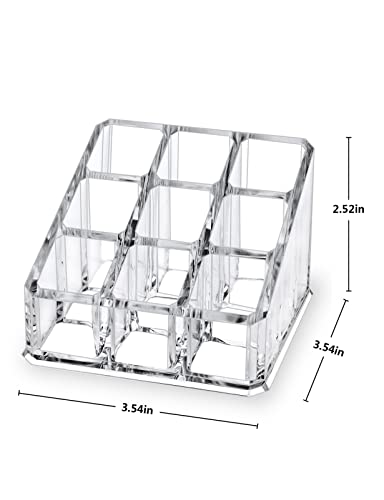 MOSIKER Lipstick Lip Gloss Organizer,Small Clear Acrylic Compact Essential Oil Rollerball Perfume Holder with 9 Slots