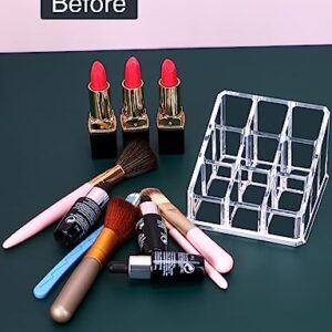 MOSIKER Lipstick Lip Gloss Organizer,Small Clear Acrylic Compact Essential Oil Rollerball Perfume Holder with 9 Slots