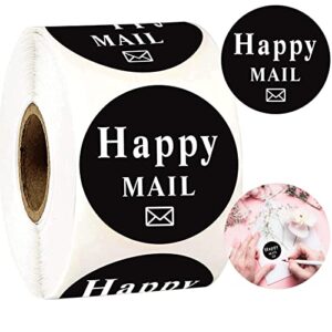 1.5" happy mail business stickers-happy mail packaging labels envelop seals 500 pcs post package labels black business mail packing stickers adhesive labels for small business and online shop owners