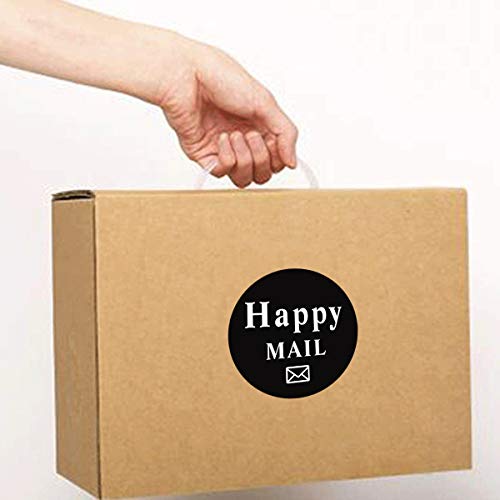 1.5" Happy Mail Business Stickers-Happy Mail Packaging Labels Envelop Seals 500 Pcs Post Package Labels Black Business Mail Packing Stickers Adhesive Labels for Small Business and Online Shop Owners