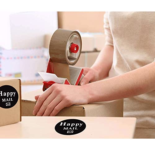 1.5" Happy Mail Business Stickers-Happy Mail Packaging Labels Envelop Seals 500 Pcs Post Package Labels Black Business Mail Packing Stickers Adhesive Labels for Small Business and Online Shop Owners