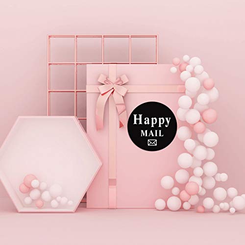 1.5" Happy Mail Business Stickers-Happy Mail Packaging Labels Envelop Seals 500 Pcs Post Package Labels Black Business Mail Packing Stickers Adhesive Labels for Small Business and Online Shop Owners