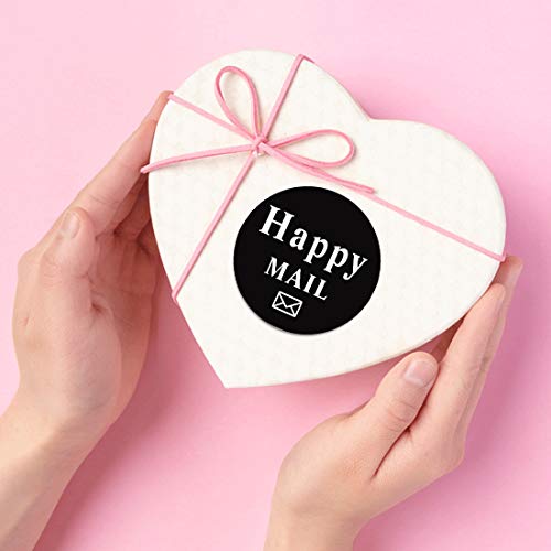 1.5" Happy Mail Business Stickers-Happy Mail Packaging Labels Envelop Seals 500 Pcs Post Package Labels Black Business Mail Packing Stickers Adhesive Labels for Small Business and Online Shop Owners