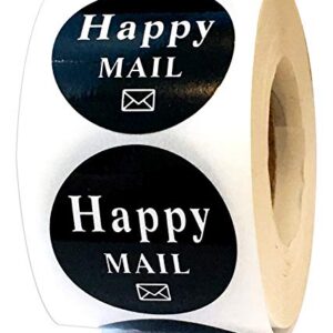 1.5" Happy Mail Business Stickers-Happy Mail Packaging Labels Envelop Seals 500 Pcs Post Package Labels Black Business Mail Packing Stickers Adhesive Labels for Small Business and Online Shop Owners