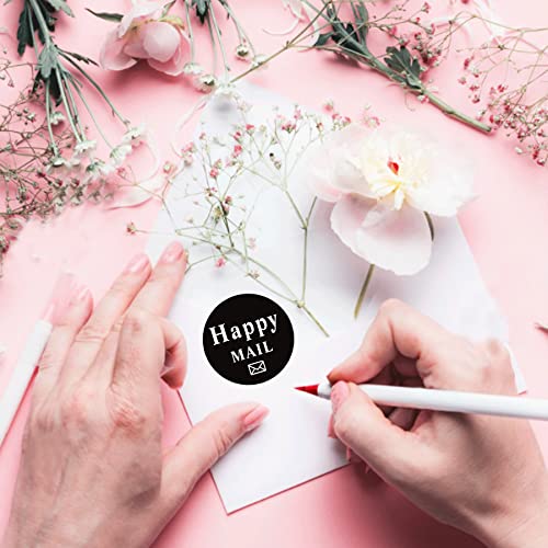 1.5" Happy Mail Business Stickers-Happy Mail Packaging Labels Envelop Seals 500 Pcs Post Package Labels Black Business Mail Packing Stickers Adhesive Labels for Small Business and Online Shop Owners