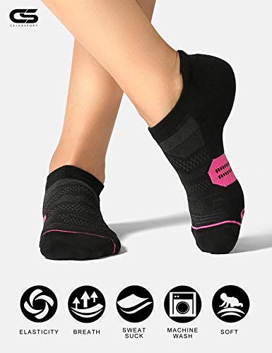 CS CELERSPORT 6 Pack Women's Ankle Running Socks Cushioned Low Cut Tab Athletic Sport Compression Socks, Black Mixed, Small