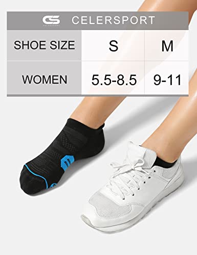 CS CELERSPORT 6 Pack Women's Ankle Running Socks Cushioned Low Cut Tab Athletic Sport Compression Socks, Black Mixed, Small