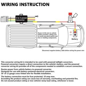 CARROFIX Powered Converter Wiring Kits for Trailer Tail Light Converter, 10 Amps, 20 FT of 12-Gauge Cross-Linked Wire