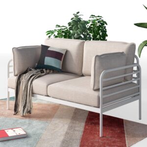 zinus amanda navy metal sofa / steel framework with upholstered cushions / easy assembly