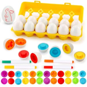 joygrow easter matching eggs color&shape recognition sorter puzzle skills educational toys for kids and toddler to learn color and shape(12 eggs)