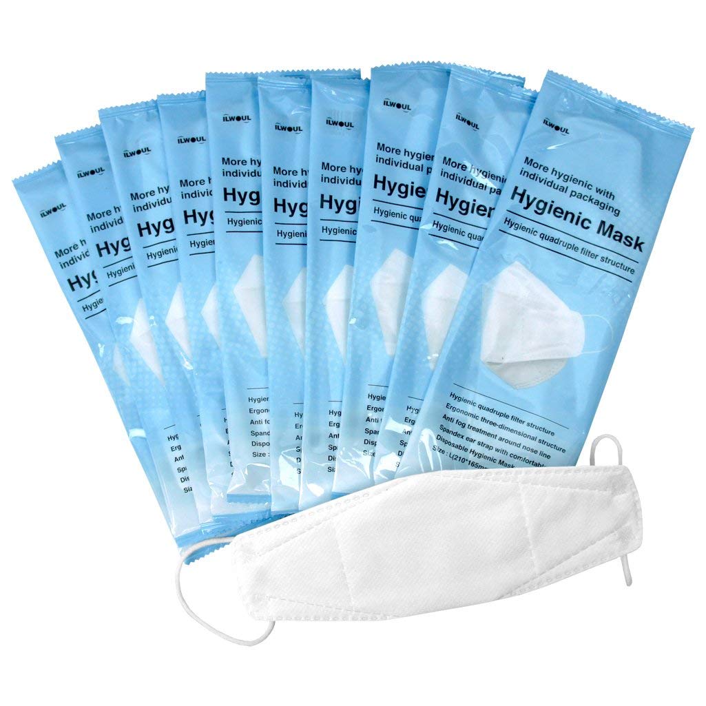 ILWOUL KF94 Face Mask 10Pack - High Filtration 4Layer Protection Against Dust Pollen & Pet Hair Breathable & Comfortable Individually Wrapped - Made in Korea