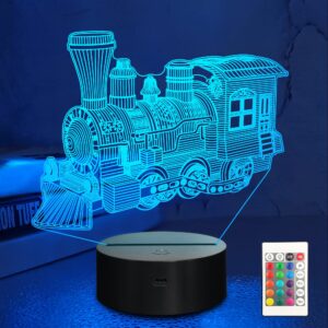 lampeez 3d steam train lamp night light 3d illusion lamp for kids, 16 colors changing with remote, kids bedroom decor as xmas holiday birthday gifts for boys girls nursery decor lighting