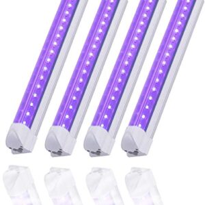 4 pack led uv black light bar 1ft 10w t8 integrated v shaped, blacklight fixture for blacklight poster and party, fun atmosphere led stage  with built-in on/off switch(1ft 10w, 4 pack)