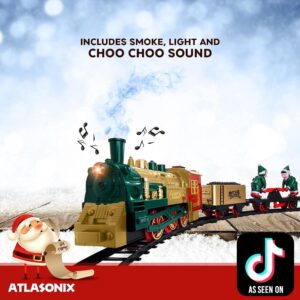 Christmas Train Set for Under The Tree with Lights, and Sounds - Holiday Train Around Christmas Tree w/Large Tracks | Battery Operated Electric Train Set with 160 Inches of Track and 2 Xmas Elves