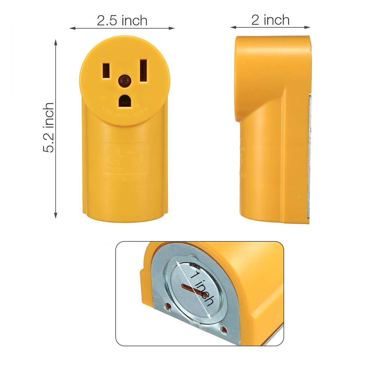 Miady NEMA 6-50R Receptacle, 50 Amp 125/250 Volt, Surface Mount Power Outlet, Yellow, ETL Listed
