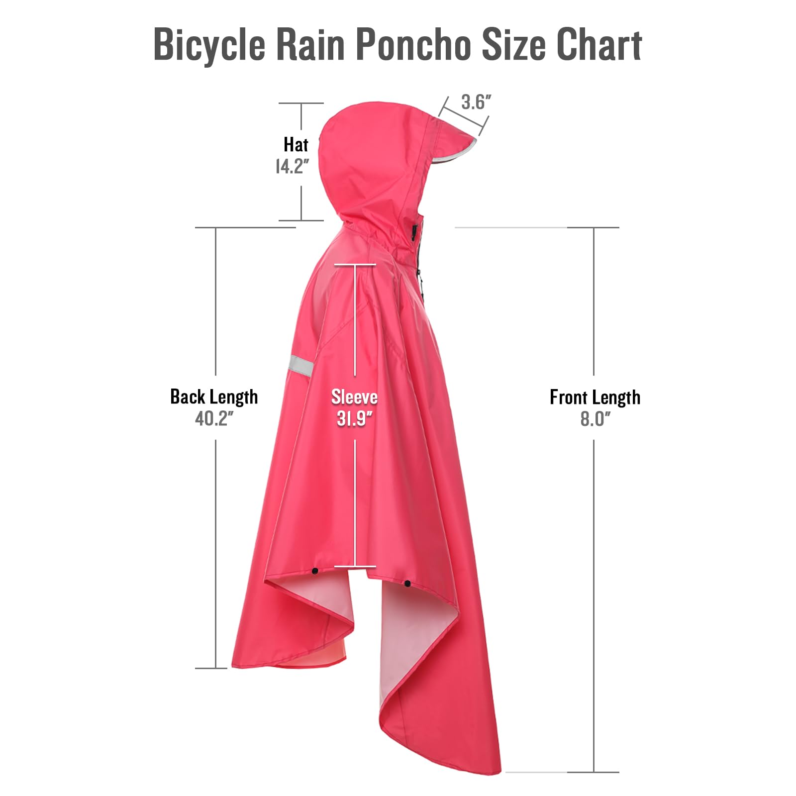 SaphiRose Lightweight Cycling Jacket Rain Poncho Hooded Rain Coat Cape with Reflective Stripe for Bikes(Rose-Red)