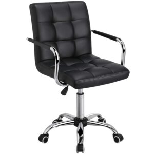 topeakmart home office chair height adjustable desk chair mid back pu leather with 360° swivel large seat with wheels black