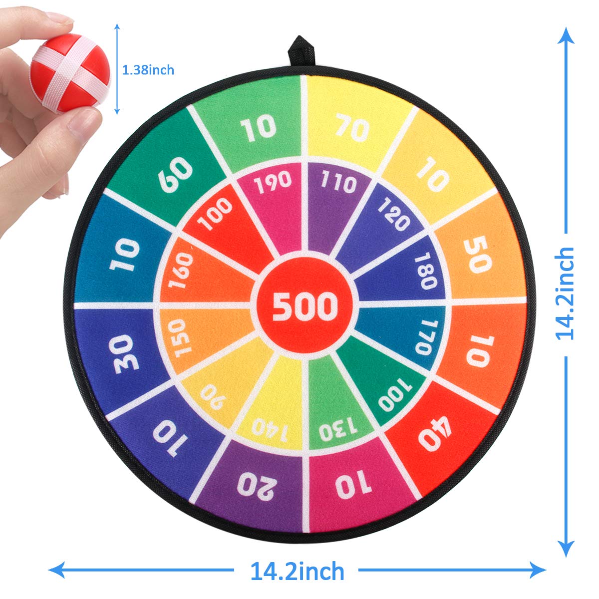 Fundia Kids Games 14.2 inch Dart Board Set with 10 Sticky Balls, Safe Indoor Outdoor Games for Kids, Toys for 3 4 5 6 7 8 9 10 Year Old Boys Girls Teen Gifts Christmas Birthday Gifts for Boys Girls