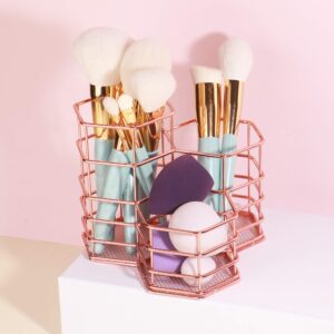 ANNE'S GIVERNY Makeup Brush Holder Metal Organizer Golden Rose Cosmetic Storage Beauty Sponges Blender holder Display