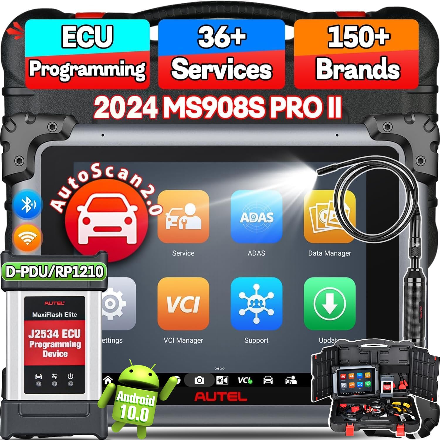 Autel MaxiSYS MS908S PRO II w/ $60 MV108S: 2024 Up of MS908S PRO MK908 Pro Elite II, Android10 AutoScan 2.0 4+128G, J2534 ECU Programming Coding As MSUltra MS909 Bidirectional 38+ Service FCA AutoAuth