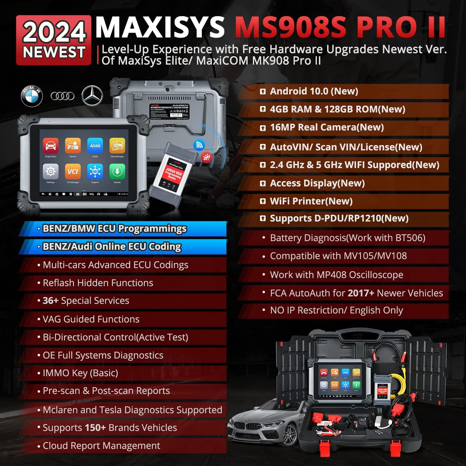 Autel MaxiSYS MS908S PRO II w/ $60 MV108S: 2024 Up of MS908S PRO MK908 Pro Elite II, Android10 AutoScan 2.0 4+128G, J2534 ECU Programming Coding As MSUltra MS909 Bidirectional 38+ Service FCA AutoAuth