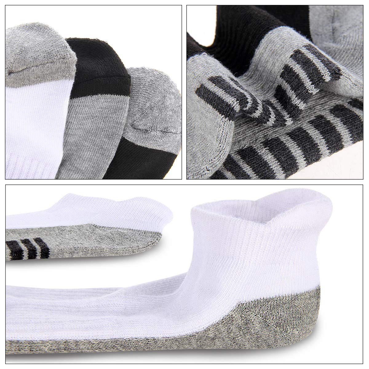 eallco Mens Ankle Socks Low Cut Athletic Cushioned Running Tab Socks 6 Pack