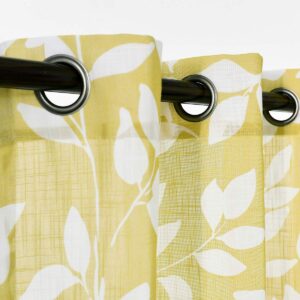 Treatmentex White and Yellow Leaf Curtains for Living Room 72" Length Print Semi-Sheer Curtains for Kitchen Windows, Mustard Yellow, Grommet Top, 2 Pack