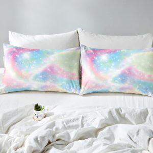 Homewish Galaxy Fitted Sheet Sweet Girls Bedding Set 3pcs with 2 Pillowcases Tie Dye Fitted Sheet Set for Kids Girls Adults Soft Microfiber Bedding All-Round Elastic Pocket,Full Size