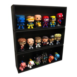 3 single row out of box display cases for 4 in. funko pop collectible toy figures, black cardboard