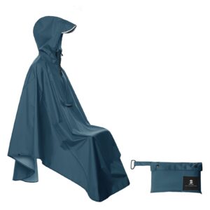 saphirose lightweight cycling jacket rain poncho hooded rain coat cape with reflective stripe for bikes (deep-blue)
