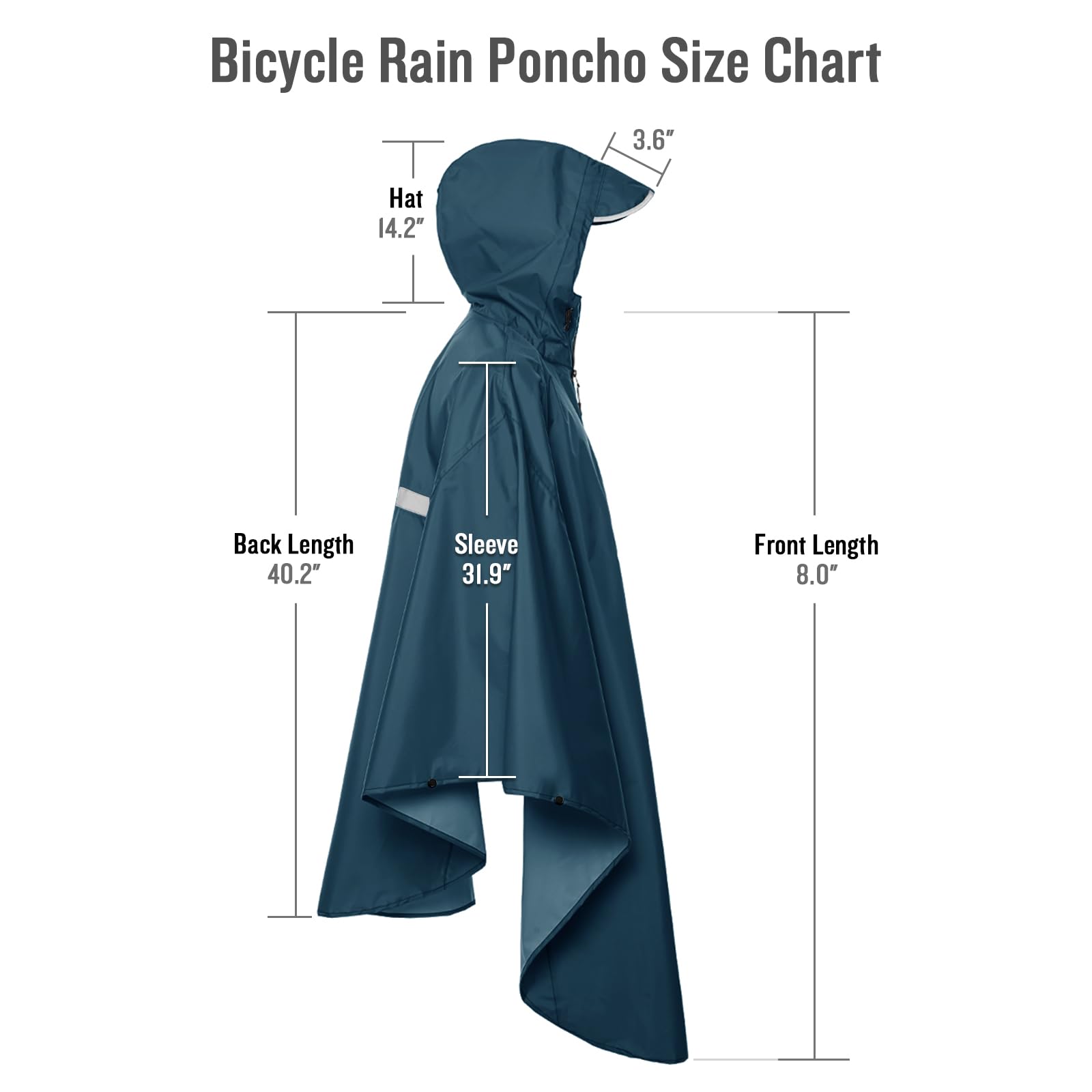 SaphiRose Lightweight Cycling Jacket Rain Poncho Hooded Rain Coat Cape with Reflective Stripe for Bikes (Deep-Blue)