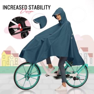 SaphiRose Lightweight Cycling Jacket Rain Poncho Hooded Rain Coat Cape with Reflective Stripe for Bikes (Deep-Blue)