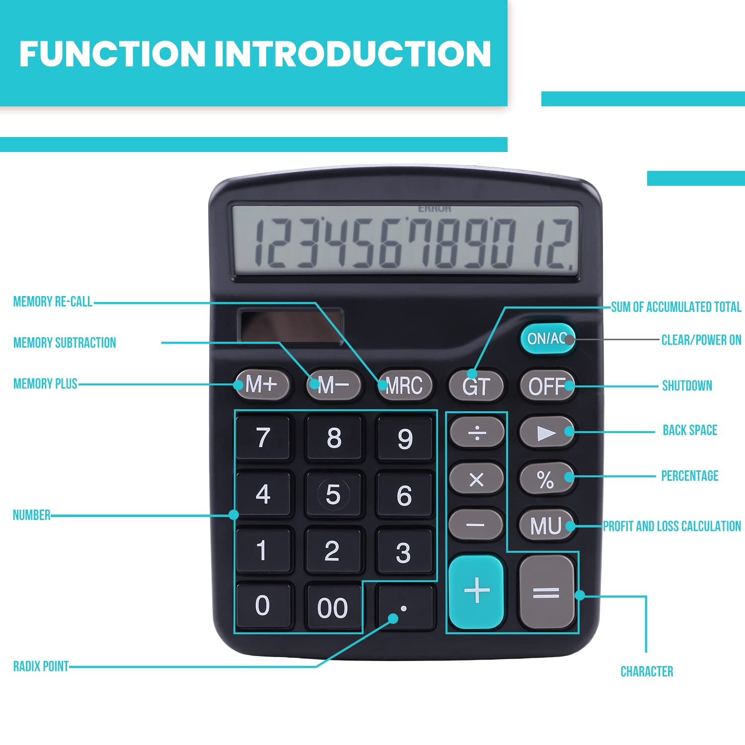 LICHAMP Desk Calculators with Big Buttons and Large Display, Office Desktop Calculator Basic 12 Digit with Solar Power and AA Battery (Included), 10 Bulk Pack