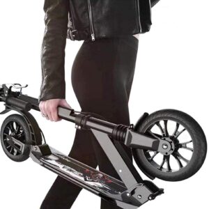 cmmc adult kick scooter with big wheels and disc handbrake, quick-release folding system - dual suspension system commuter scooter for adults and teens(non-electric)- supports 220lbs