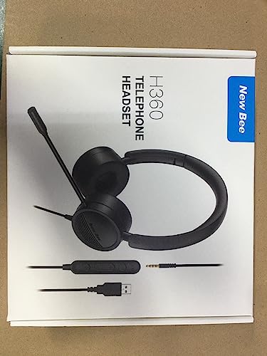 New bee USB Headset Computer Headset in-Line Call Controls Office Headset with Noise Cancelling Micphone Call Center Headset for Skype, Zoom, Laptop, Phone, PC, Tablet, Home with USB-C Adapter