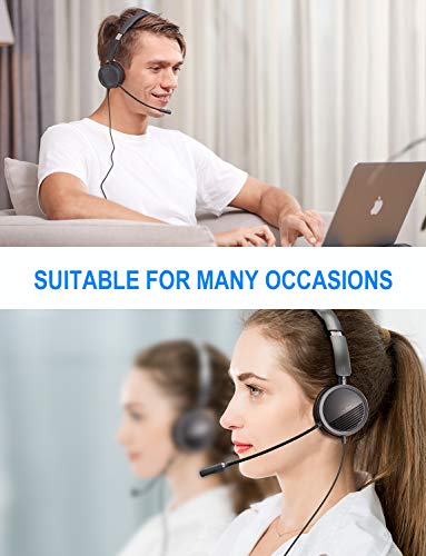 New bee USB Headset Computer Headset in-Line Call Controls Office Headset with Noise Cancelling Micphone Call Center Headset for Skype, Zoom, Laptop, Phone, PC, Tablet, Home with USB-C Adapter