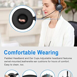 New bee USB Headset Computer Headset in-Line Call Controls Office Headset with Noise Cancelling Micphone Call Center Headset for Skype, Zoom, Laptop, Phone, PC, Tablet, Home with USB-C Adapter