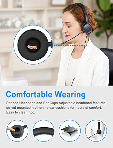 New bee USB Headset Computer Headset in-Line Call Controls Office Headset with Noise Cancelling Micphone Call Center Headset for Skype, Zoom, Laptop, Phone, PC, Tablet, Home with USB-C Adapter