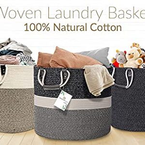 DS HappyLiving 100% Cotton Black Wicker Basket Tall Woven Laundry Basket Black XXL Basket Black Blanket Basket Black Wicker Basket Tall Modern Basket For Blankets