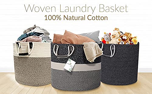 DS HappyLiving 100% Cotton Black Wicker Basket Tall Woven Laundry Basket Black XXL Basket Black Blanket Basket Black Wicker Basket Tall Modern Basket For Blankets