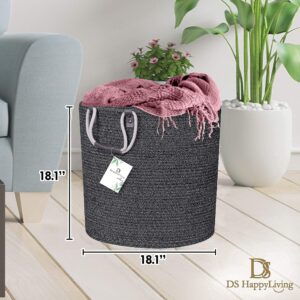 DS HappyLiving 100% Cotton Black Wicker Basket Tall Woven Laundry Basket Black XXL Basket Black Blanket Basket Black Wicker Basket Tall Modern Basket For Blankets